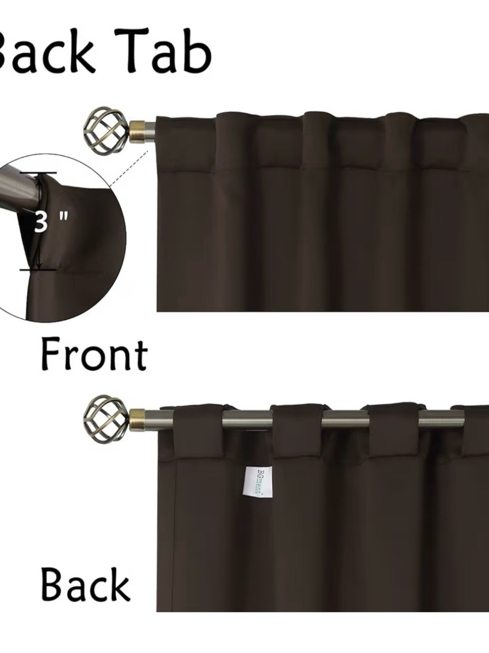 EUC BGment Brown Blackout Curtains; 2 Panels each 52”W x 62”L - Picture 3 of 7